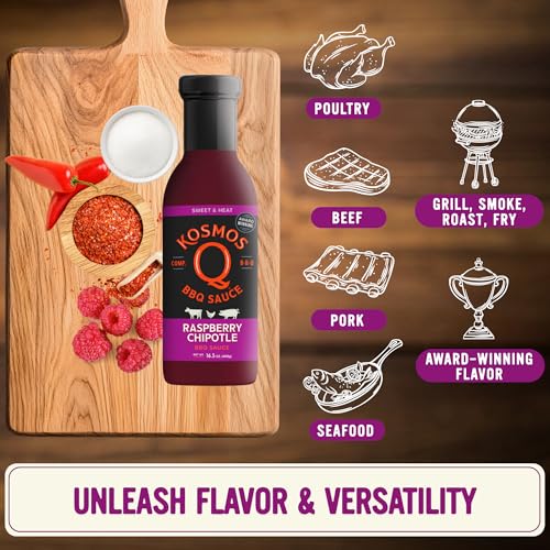 Kosmos Q Sweet Apple Chipotle BBQ Sauce, Tangy Natural Barbecue Sauce with Real Apples & Spicy Chipotle Peppers, Sweet & Spicy Glaze for Pork, Chicken, Ribs & More, Gluten Free, 15.5 Oz Bottle