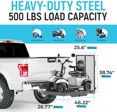 ECOTRIC 46.2 X 26.8 X 38.7 Inch Hitch Cargo Carrier W/Ramp Foldable 500 Lbs