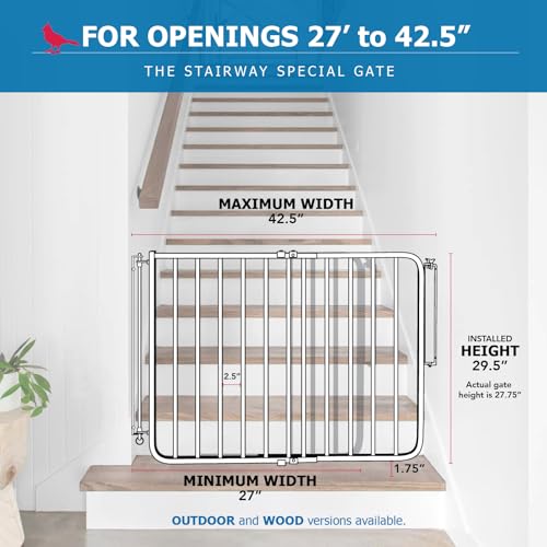 Cardinal Gates SS30 Stairway Special Baby and Pet Gate, 27-42.5 in, Black | One-hand latch, two-way swing and angle-mount hardware for babies and pets