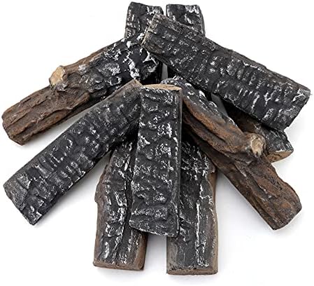 Skyflame 8 Small Piece Set of Ceramic Wood Logs for Fireplaces Fire Pits | Smokeless, Indoor Gas Inserts, Ventless & Vent Free