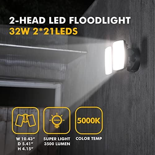 LUTEC 2 Packs 14W LED Flood Light Outdoor, 1300LM 5000K Single-Head Floodlight
