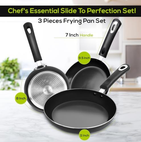 Utopia Kitchen Nonstick Frying Pan Set 3 Piece 8 9.5 11 Inch PFOA Free Grey | Omelette Pan, 3 Piece Skillet Set, Induction Bottom, Cookware