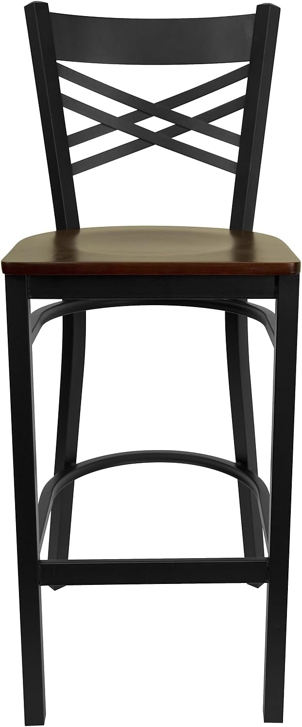 Flash Furniture Hercules Metal Restaurant Barstool, Black | X Back Style, Vinyl Upholstery, Durable Construction, Commercial Use