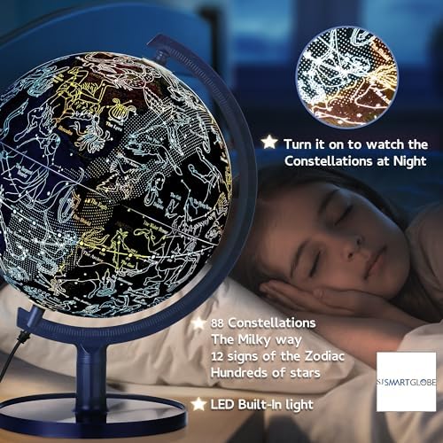 Interactive 10" Globe for Children with Stand (DIY) - App-Compatible, 400 Wonders, 1000+ Facts, LED Constellations, STEM Globe