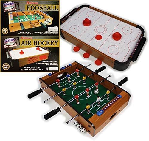 Matty's Toy Stop Deluxe 20" Wooden Table Top Air Hockey (Extra Pucks) & Foosball (Soccer) (Extra Balls) Games Gift Set Bundle - 2 Pack