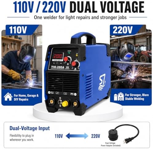S7 200A HF Start TIG Welder, DC TIG and Stick Welder, 110V/220V Dual Voltage Portable Welding Machine for Garage Repair, DIY Projects
