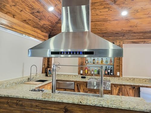 PROLINE 36-Inch Professional Island Range Hood, Ducted, 1200 CFM, Stainless Steel, LED Lights, LCD Touch Control, ULTRA-QUIET Blower Motor, 4 Speed