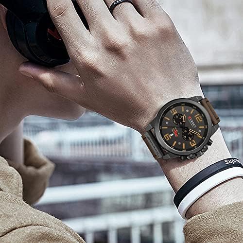 FANMIS Mens Classic Analog Quartz Chronograph Sandwich Dial Leather Watch