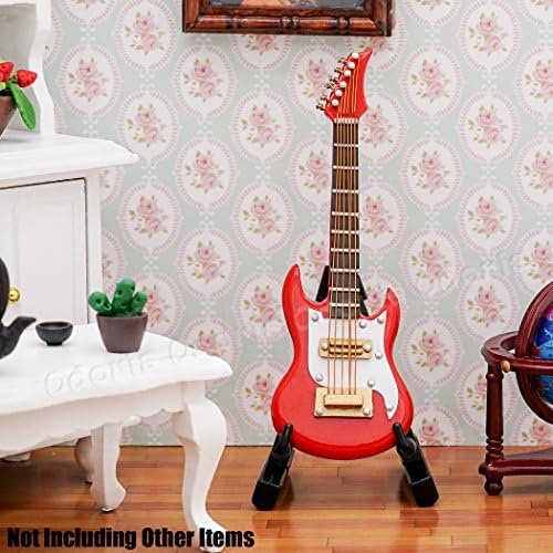Odoria 1/12 Miniature Electric Guitar Dollhouse Musical Instruments Accessories, Red