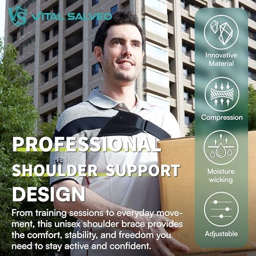 Vital Salveo Shoulder Brace Compression Sleeve Wrap with Support and Stability Breathable for Shoulder Pain Dislocated Rotator Cuff Tendinitis (1PC)
