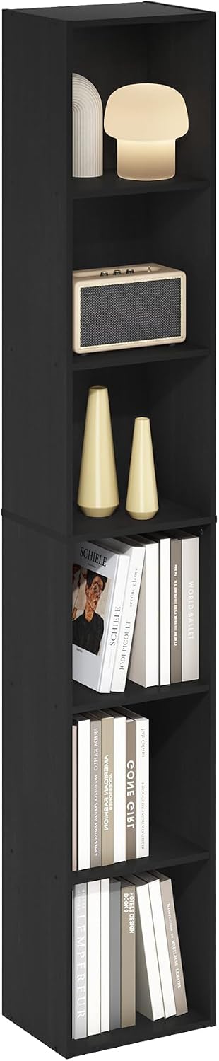 Furinno LUDER Book Shelf, 6-Tier Tall Modern Bookshelf, Bookcase with Open Shelves, 9.3 x 12 x 71, for Living Room, Bedroom, Home Office, White