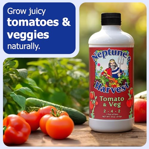 Neptune’s Harvest Organic Tomato & Vegetable Plant Fertilizer (2-4-2) - Liquid Plant Food w/Fresh Fish, Seaweed, Molasses, Yucca Extract, & Humic Acids - for Vegetable Garden (Gallon)