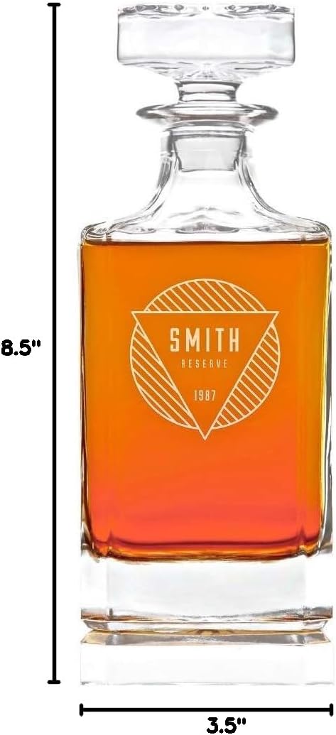 Swanky Badger Personalized Whiskey Decanter, Custom Whisky Decanter, 28 oz, 850ml, 8.5” x 3.5” x 3.5” (Modern)