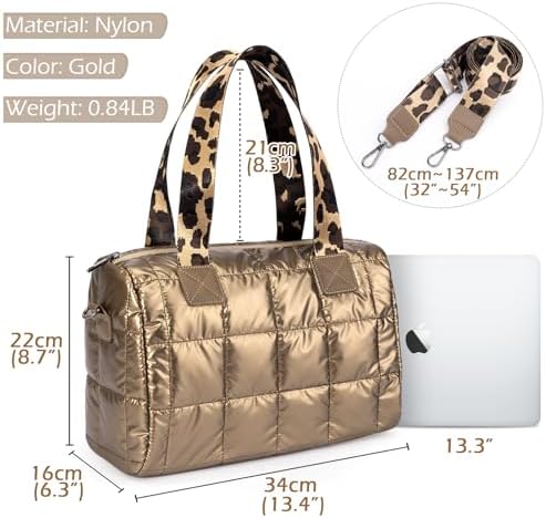 Quilted Gold Crossbody Tote Bag, Puffy Purses Top Handle Handbags, Puffer Shoulder Bag for Women