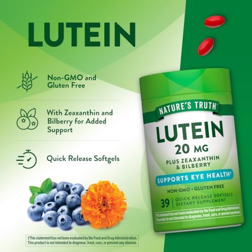 Nature's Truth Lutein and Zeaxanthin | 20 mg | 39 Softgels | with Bilberry | Non-GMO & Gluten Free Supplement