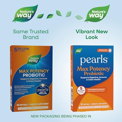 Nature's Way Probiotic Pearls Max Potency Softgels, 5 Billion CFU, 30 ct | Daily Probiotic for Women and Men, Supports Digestive, Immune