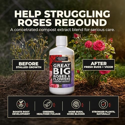 Great Big Roses Fertilizer Booster for Rose & Flower Gardens, 32 Ounce | Organic; For Roses, Flowers, Hydrangeas & Flowering Shrubs; Mix 4 oz per gal water; More Blossoms & Better Root Uptake