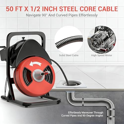 100Ft 3/4 Inch Drain Cleaning Machine. Sewer Snake 750w Auto Feed | Portable Drain Cleaning Machine Electric Drain Auger Sewer Auger with 6 Cutter Air-Activated Foot Switch for 4" to 8" Pipes