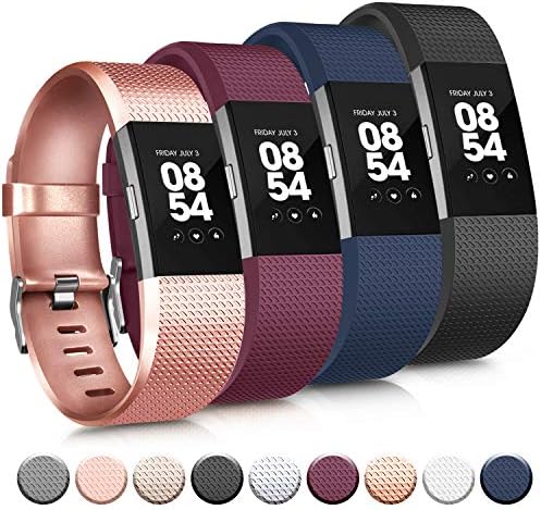 Tobfit Sport Bands Compatible with Fitbit Charge 2, 4 Pack, Replacement Wristbands for Women Men, Small/Large