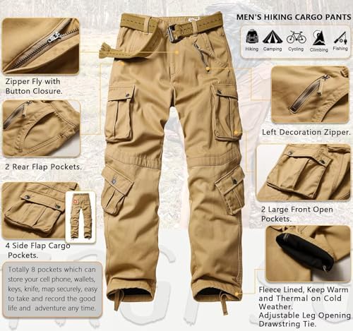 TRGPSG Men's Fleece Lined Hiking Cargo Pants
