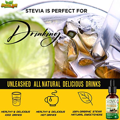 Creamy Vanilla Premium Stevia Drops. Organic Liquid Stevia, Sugar Substitute, Naturally Sweet, Non-Bitter, 0 Calorie, 0 Carb, NON-GMO
