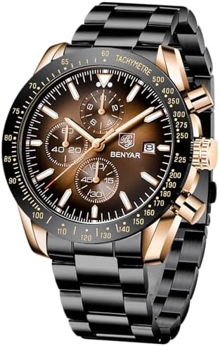 BENYAR Watch for Men Analog Quartz Chronograph Waterproof Luminous Designer Mens Wrist Watches Business Work Sport Casual Dress Watch with Silicone Strap Elegant Gifts for Men