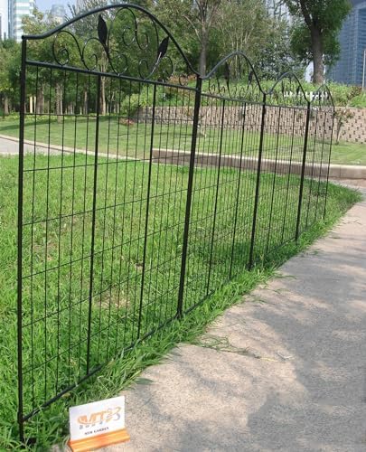 4 Pack 44" H 36" W (Linear Length 12 feet) Black Coated Heavy Duty Steel Decorative Garden Fence Each Panel with 2 Leaves