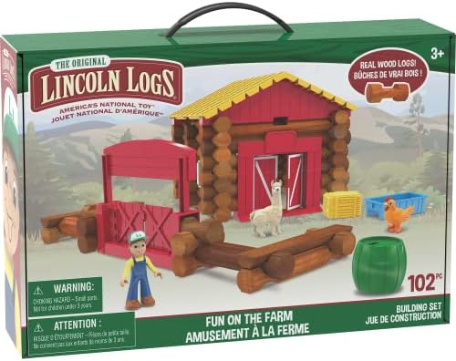 Lincoln Logs – Fun On The Farm - 102 Parts - Real Wood Logs - Ages 3+