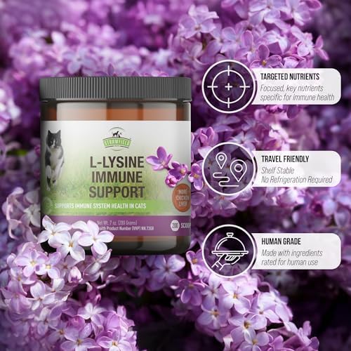Strawfield Pets L-Lysine Immune Support Granules for Cats & Kittens - Immune Health Supplement Cat Cold Relief, Sneezing, Congestion, Running Nose
