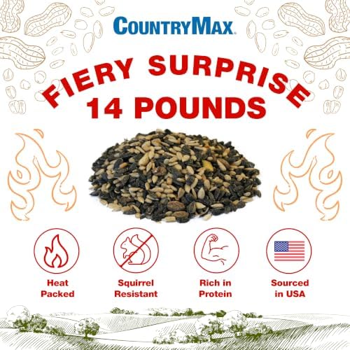 CountryMax Backyard Seeds Fiery Surprise Spicy Bird Seed Blend – Hot Cayenne Pepper Bird Seed – Squirrel Resistant Wild Bird Food (14 Pounds)