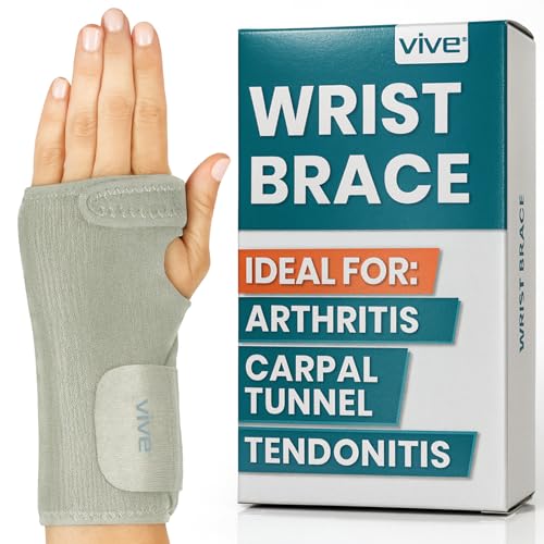 Vive Wrist Brace - Carpal Tunnel Hand Compression Support Wrap for Men | Women, Tendinitis, Bowling, Sports Injuries Pain Relief - Removable Splint - Universal Ergonomic Fit (Black, Right)
