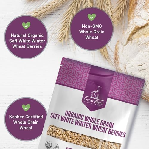 Great River Milling Organic Soft White Wheat Berries, Non-GMO, 25 lb | Organic Soft White Wheat Berries for home-milled flour for cakes, muffins, biscuits, pancakes, cookies and pie crust; mild