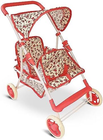 My First Doll Twin Stroller - Cutest Heart Design Doll Twins Stroller - Great Toy Gift for Girls