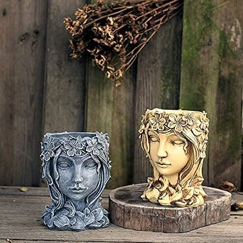 Head Planter Face Flower Pot Goddess Statue Planter Girl Portrait Container