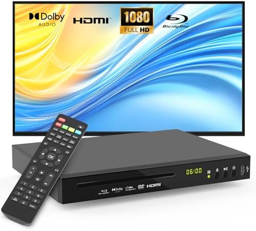 Blu-ray DVD Player Full HD 1080p with Dolby Digital, TrueHD and DTS Audio | DVD Upscaling, Region A Blu-ray & Region 1 DVD Support, 128GB USB Playback