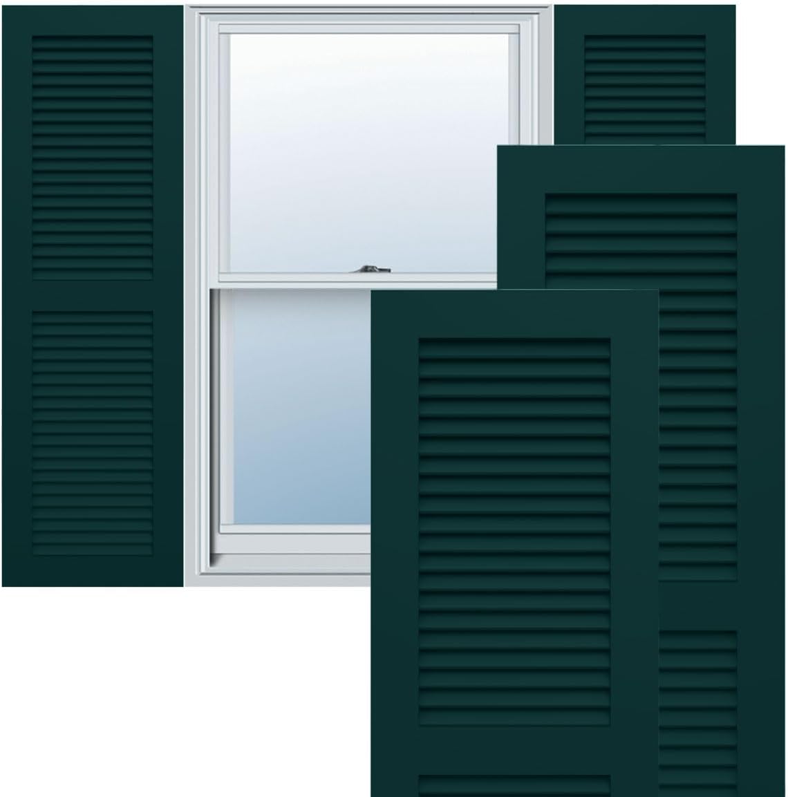 18"W x 60"H True Fit PVC Two Equal Louver Shutters, Unfinished (Per Pair - Hardware Not Included)
