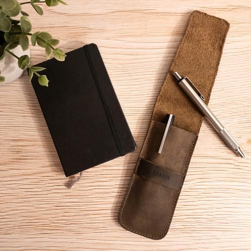Hide & Drink, Pen Case Holder, Multi Pen Pouch, Protective Sleeve, Rustic Pouch, Office Essentials, Full Grain Leather, Handmade, Bourbon Brown