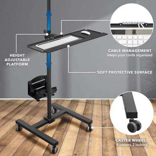 Mount-It! Rolling Computer Cart on Wheels, Mobile Desk Workstation with Monitor Mount for up to 32" Screen, Full Keyboard Tray