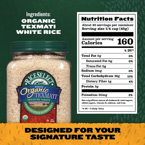 RiceSelect Organic Texmati White Rice, Long-Grain Basmati Rice