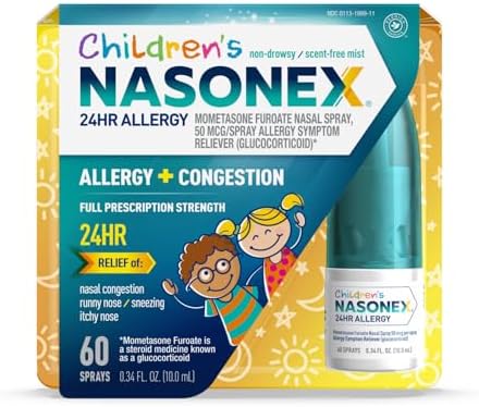 Nasonex Children's 24HR Allergy Nasal Spray, Non-Drowsy, Scent-Free Mist, Allergy Symptoms + Nasal Congestion, Full Prescription Strength, 60 Sprays