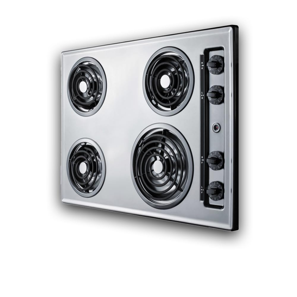 Summit 30" 4 Burner Electric Cooktop, Stainless Steel Look- ZEL05 | 230 Volt Coil Electric Cooktop, Fits 28 3/8" W x 18 5/8" D counter cutouts