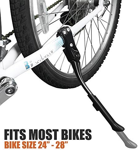 BV Rear Bike Stand for 24"-28" Bikes - Adjustable Bike Kickstand for Adult Bike with 8 Height Levels, Non-Slip Foot & Clamp Grip (Black, Capacity 55 lbs, Single Mount)