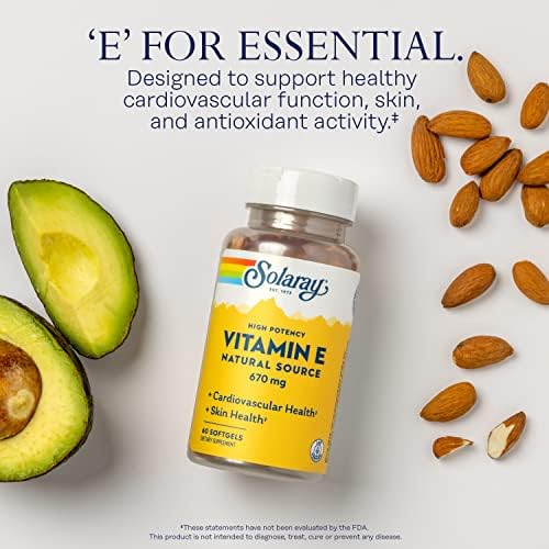 SOLARAY Vitamin E 1000 IU Softgel Capsules, 670 mg - d Alpha Tocopherol Vitamin E Supplements - Skin Health
