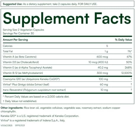 Purity Products CoQ10 Daily Super Boost with Ginkgo and Resveratrol from Supports Healthy Energy Levels and Healthy Brain Function - 60 Vegetarian