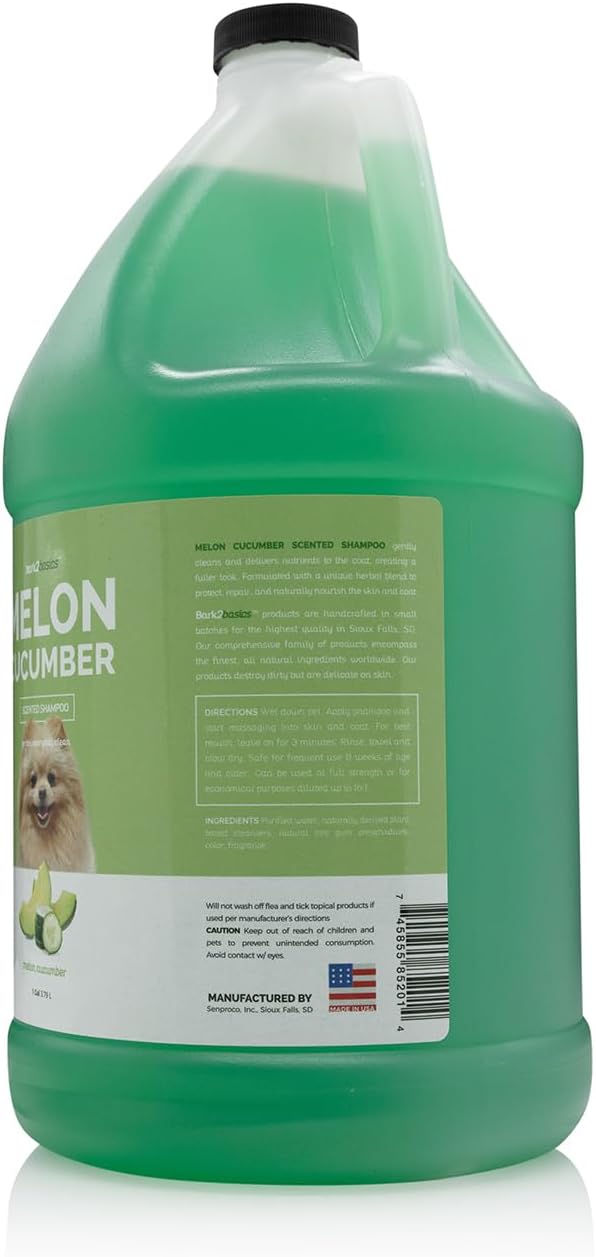 Bark2Basics Melon Cucumber Dog Shampoo, 1 Gallon - Unique Herbal Blend, Professional Grade, Delivers Nutrients to Skin and Coat