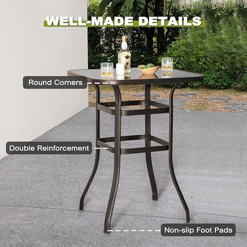 NUU GARDEN 3 Piece Patio Bar Set, All Weather Mental Textilene High Stools Set Outdoor Swivel Bar Chair Set of 2 and High Silk Screen Glass Bar Table