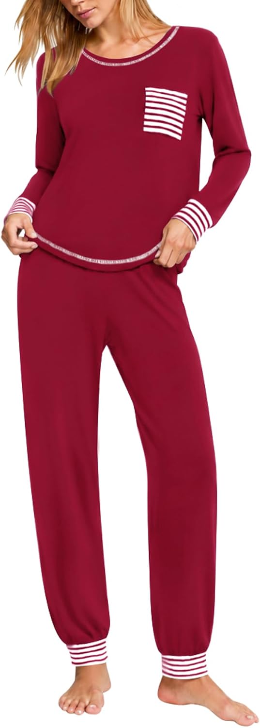 SWOMOG Women’s Pajamas Set Long Sleeve Sleepwear with Long Pants Soft Modal Loungewear Pj Set