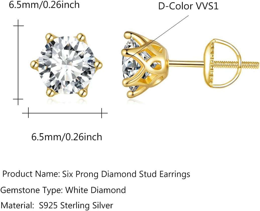 S925 Sterling Silver 0.5ct VVS1 D-color Diamond Screw Back Stud Earrings for Women, Elegant for Engagements or Birthday Celebrations