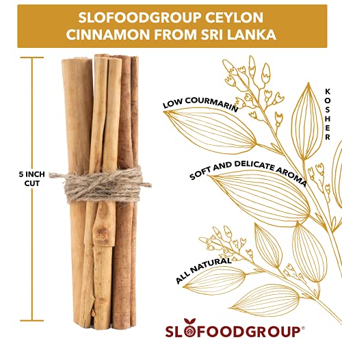 Slofoodgroup -Ceylon Cinnamon Sticks - 1 Lb - Pure Ceylon Cinnamon Quills -5 Inch Cut Cinnamon Spice from Sri Lanka, True Cinnamon - Cinnamomum Verum