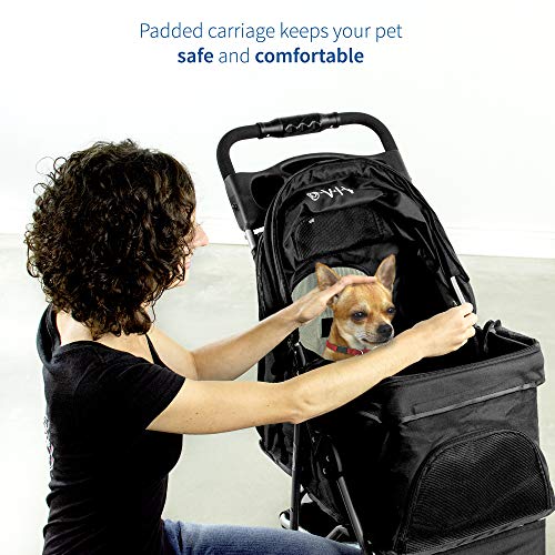 VIVO Black 3 Wheel Pet Stroller for Cat, Dog and More, Foldable Carrier Strolling Cart, STROLR-V003K